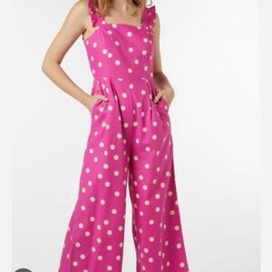 Women’s Princess Highway Lucy Pink & White Polka Dot Jumpsuit, size 10
